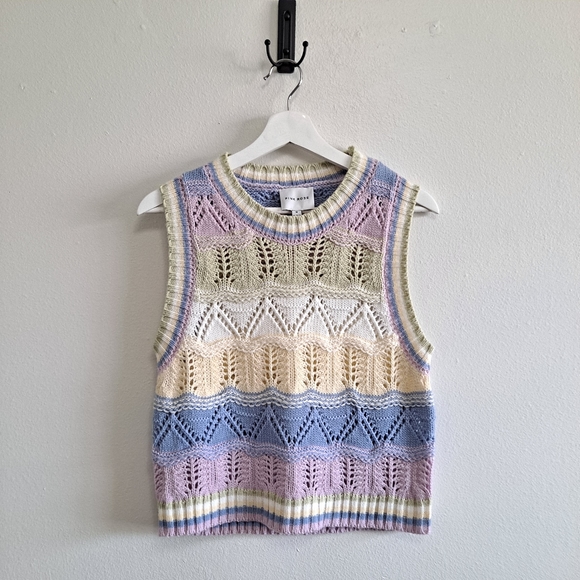 Pink Rose Tops - Pink Rose Multicolor Crochet Sweater Vest